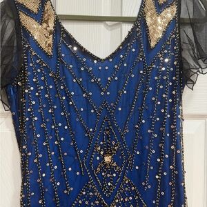 Blue and Gold Sequin Dress / flapper dress fully lined